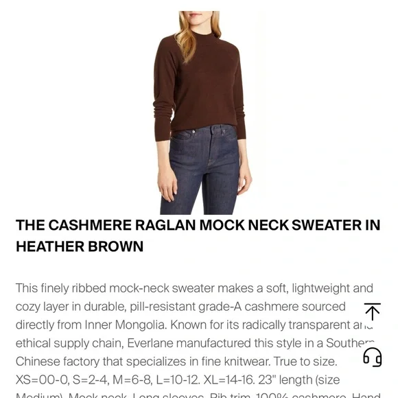 Everlane 100% Cashmere Raglan Mock Neck Sweater - Heather Brown - XS - Picture 13 of 13